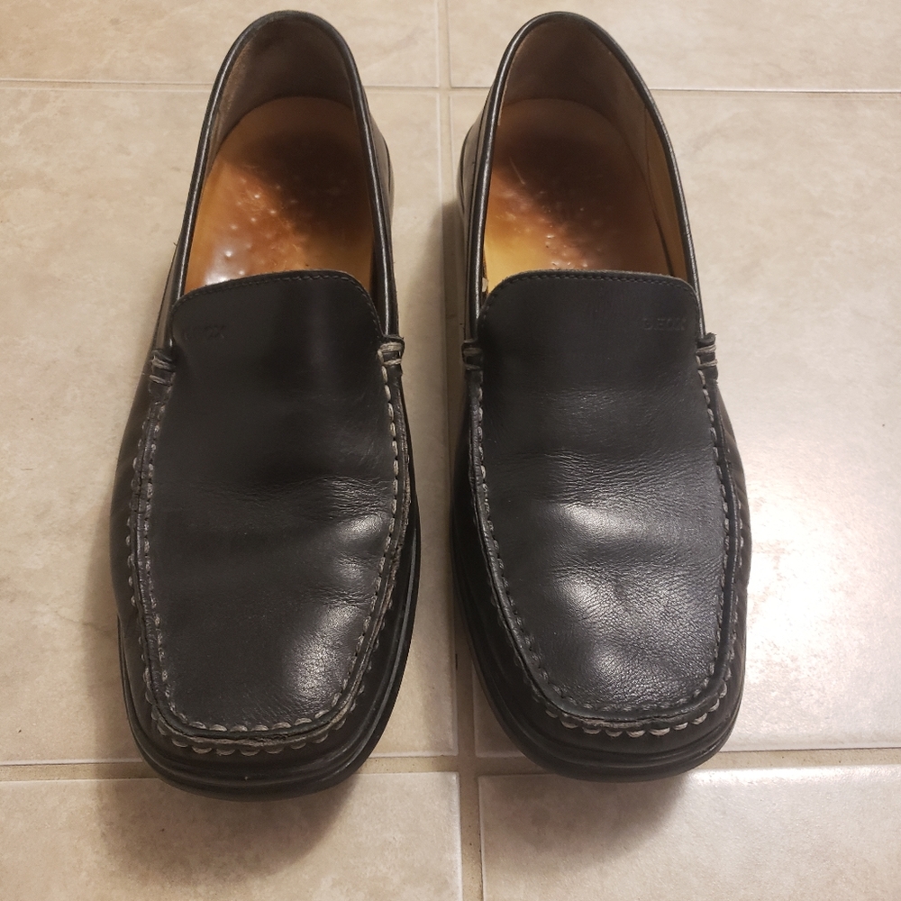 GEOX Black Leather Car Loafers Mocs Driving Shoes